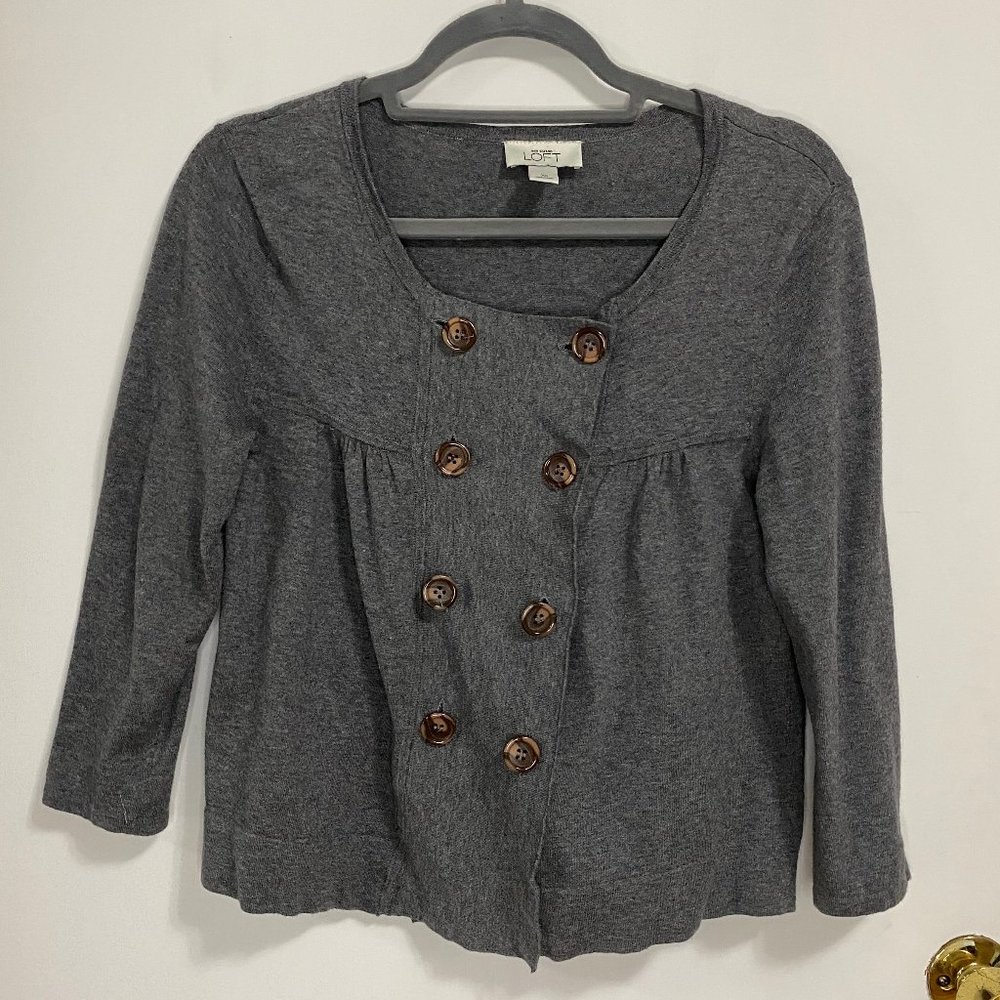 Loft Gray Cardigan with Three Quarter Sleeves